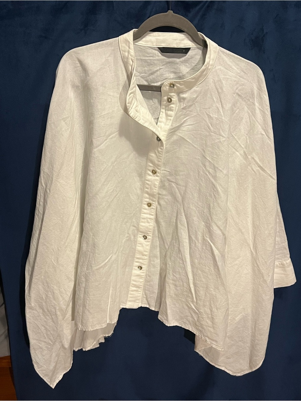 Zara White Linen-Blend Shirt with Black Neck Label NWOT